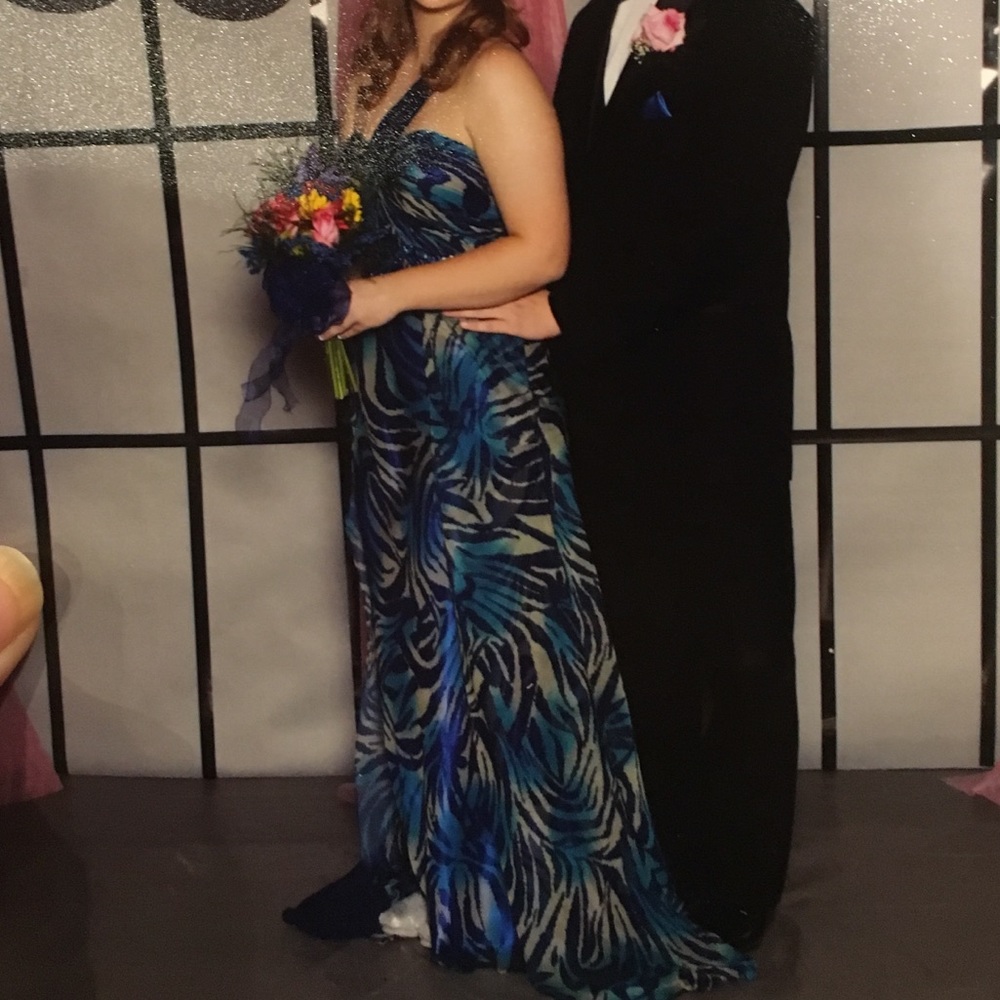 Riva Designs Tropical Zebra Print Prom Dress